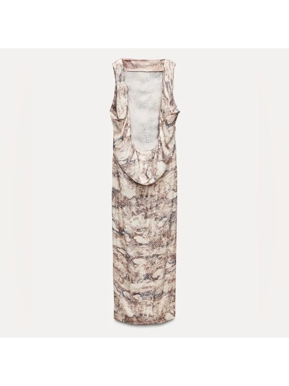 Zara Sleeveless Snake Print Satin Draped Low Back Midi Summer Dress - Picture 8 of 15